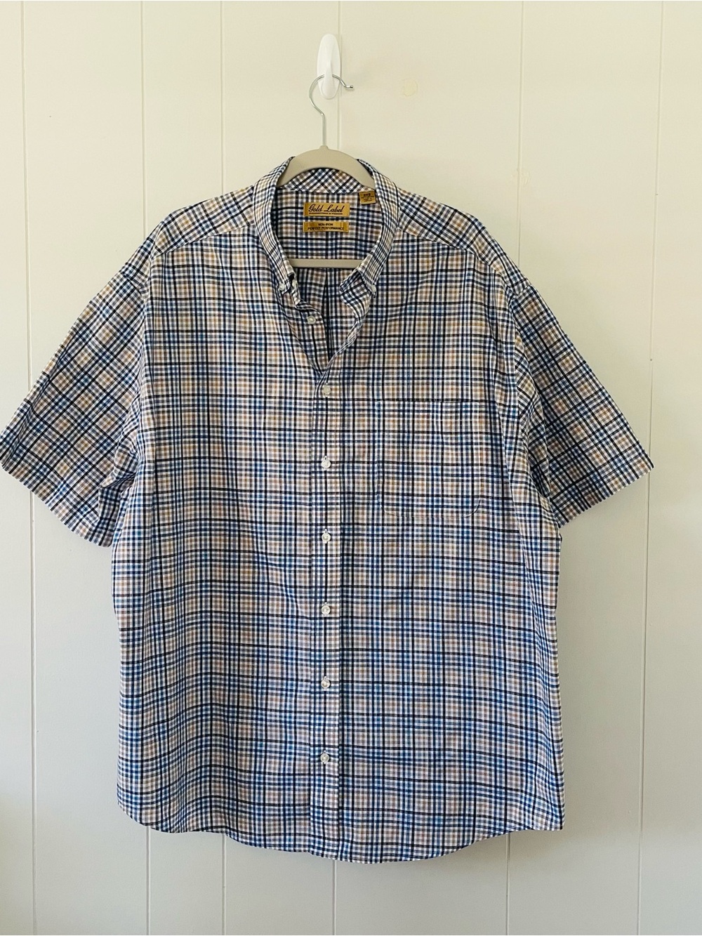 Gold Label Roundtree & Yorke 2XB Men’s Plaid Short Sleeve Non-Iron Cotton Shirt